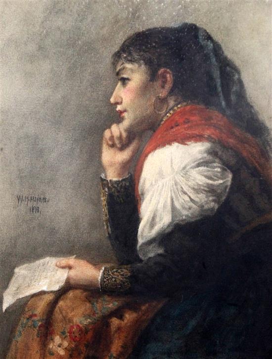 William Henry Haines (1812-1884) Portrait of a gypsy woman and a man peeling an apple 10.5 x 8.5in. and 10 x 8in.
